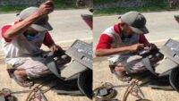 Viral, Cara Unik dan Klasik Bapak Penambal Ban Gunakan Teknik Jahit