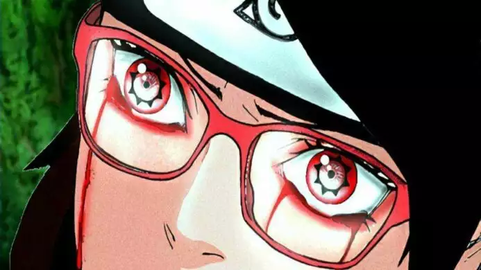 Sarada membangkitkan Mangekyou Sharingan