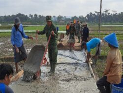 Satgas TMMD Kodim Cilacap dan Warga di Bulusari Lakukan Pengecoran Jalan Rabat Beton