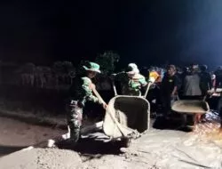 Tak Kenal Lelah, Siang Malam Satgas TMMD Kodim Cilacap Laksanakan Pengecoran