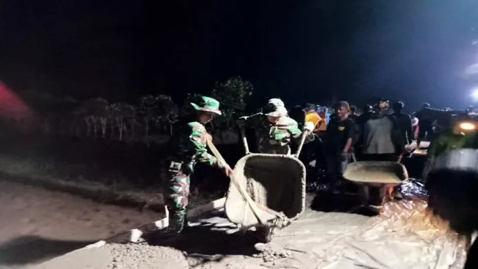 Demi Tercapainya Target Sasaran TMMD, Siang Malam Laksanakan Pengecoran