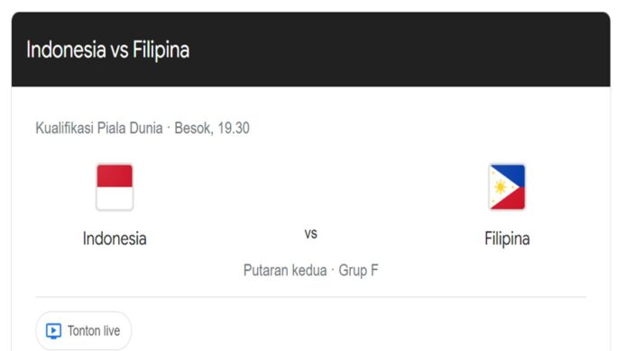 jadwal kualifikasi piala dunia 2026 zona asia grup f Indonesia vs Filipina