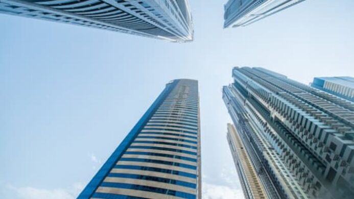 Tall Dubai Marina skyscrapers in UAE