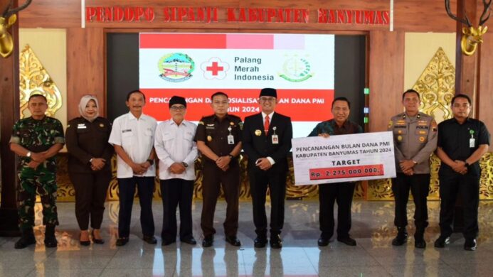 Acara sosialisasi dan pencanangan Bulan Dana PMI Kabupaten Banyumas pada Selasa 20 Agustus 2024 di Pendopo Si Panji