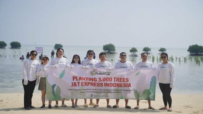 Penanaman bibit mangrove oleh J&T Express di Pulau Pari, LindungiHutan