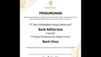 Perubahan Nama dan Logo PT Bank Perkreditan Rakyat Adhierresa menjadi PT Bank Perekonomian Rakyat Vima