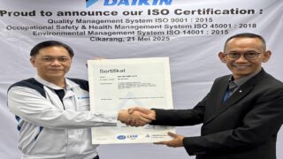 PT Daikin Industries Indonesia Resmi Kantongi Sertifikat ISO 9001:2015, ISO 45001:2018, dan ISO 14001:2015 dari PT TUV Rheinland Indonesia