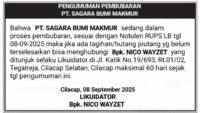 Pengumuman Pembubaran PT. SAGARA BUMI MAKMUR