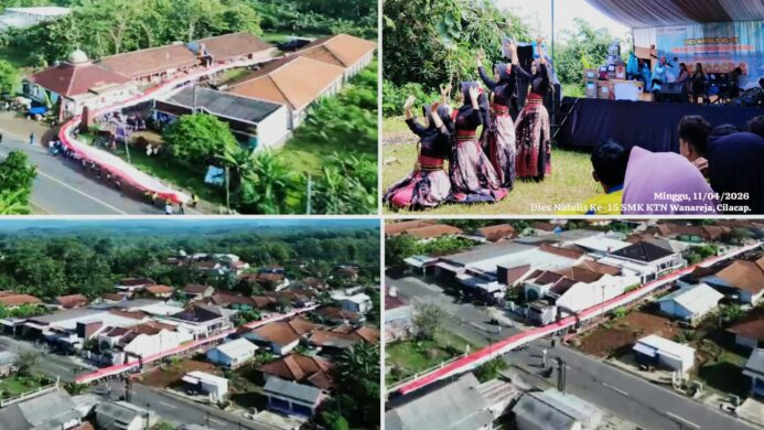 SMK KTN Wanareja Cilacap Peringati Dies Natalis ke 15 dengan Arakan Bendera Merah Putih Sepanjang 150 Meter