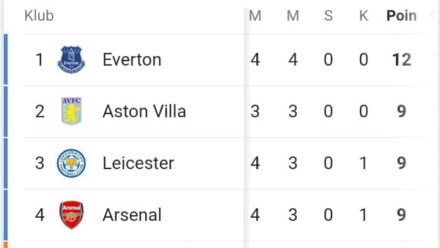 Ini Dia Klasemen Liga Inggris, Everton Pemuncak Fulham Didasar