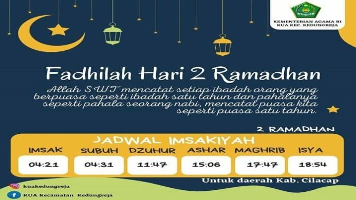 Jadwal Imsakiyah Ramdhan Hari Kedua di Kabupaten Cilacap