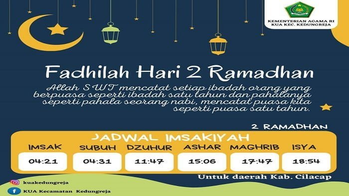 Jadwal Imsakiyah Ramdhan Hari Kedua di Kabupaten Cilacap