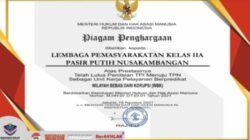 Dapatkan Piagam Penghargaan Lulus Penilai TPI menuju TPN berpredikat WBK