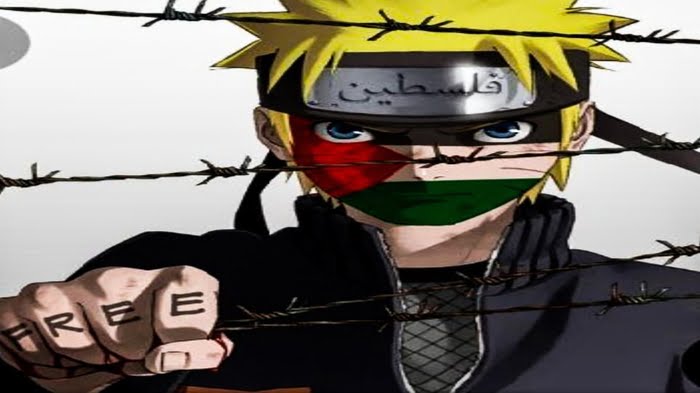 ikat kepala Naruto bertuliskan palestine