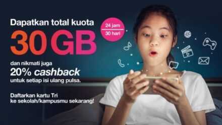 Pelajar Harus Tau, Ini Caranya Dapat Kuota Tri 30 GB Gratis