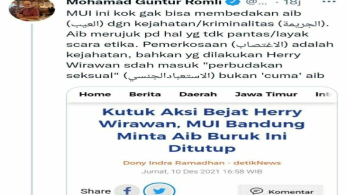 status guntur romli tanggapi peryataan MUI Kota Bandung