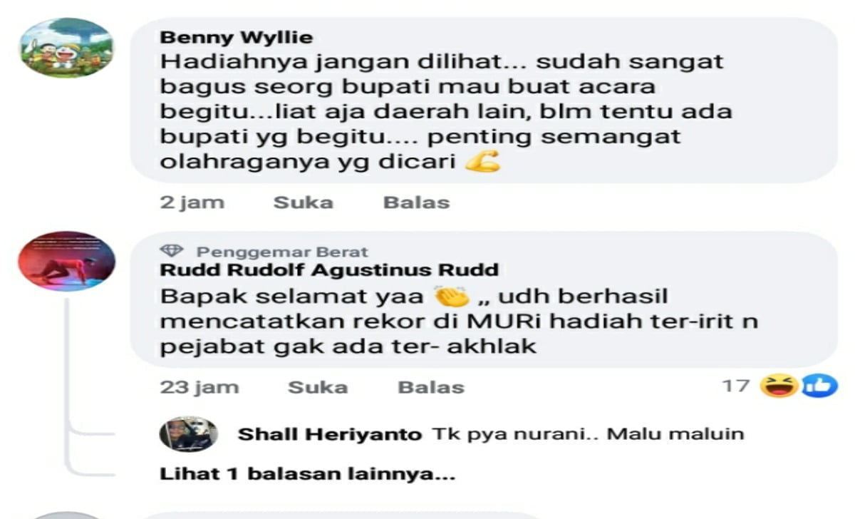 tanggapan salah satu warganet di facebook CNN Indonesia terkait hadiah atlet Bupati Cup Pandeglang tanggapan salah satu warganet di facebook CNN Indonesia terkait hadiah atlet Bupati Cup Pandeglang