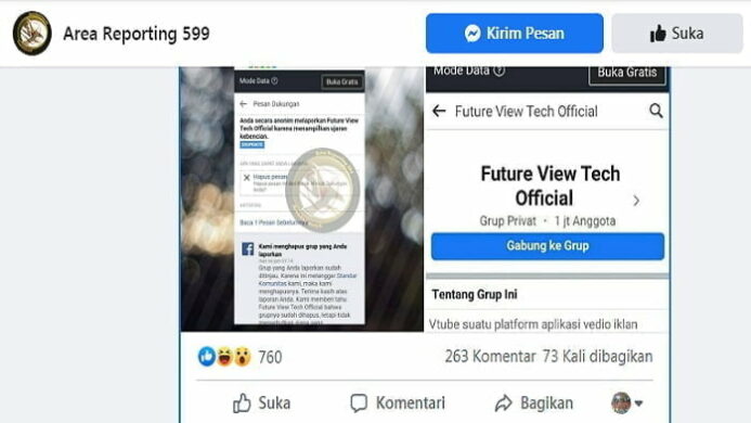 tangkapan layar akun group future view tech official dihapus facebook